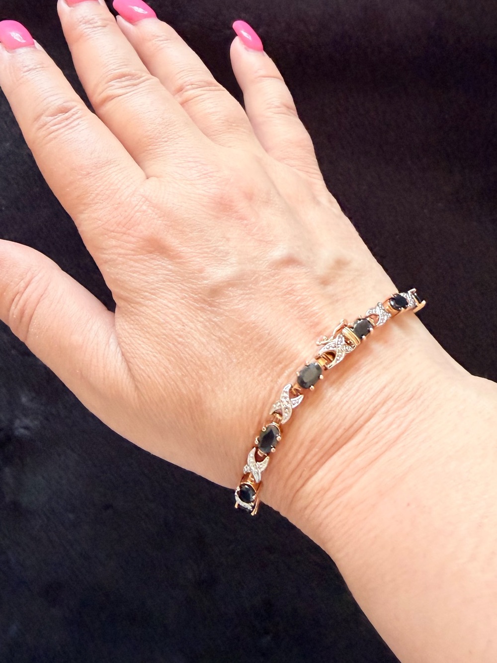 Saphire and diamonds vintage gold plated bracelet, authentic